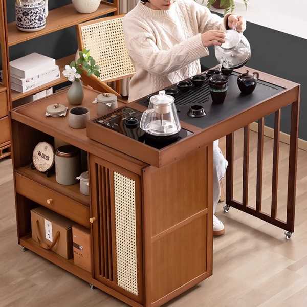 可移动新中式茶台茶桌家用放阳台泡茶桌一整套公室茶水柜小茶几