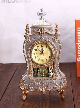 欧式台钟仿古座钟客厅装饰钟 静音扫秒钟表16首音乐报时F015