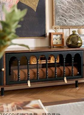 地法式木实复客古茶几电视柜黑色美式小户型厅MA落储物柜古风家具