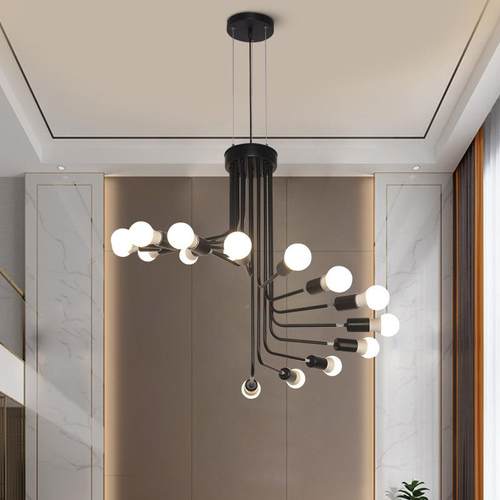 美式l复古梯灯创楼意T5009螺旋铁艺吊灯个性o吊ft大厅别墅多头吊