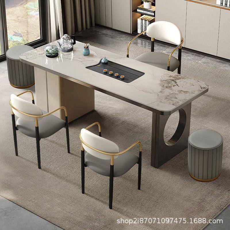 ZLY岩板茶桌椅组意式轻奢客办合公茶台现代家简约厅阳台用烧水壶