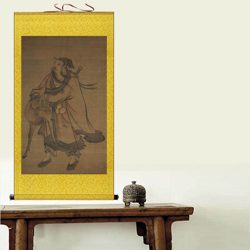 古画客复制路仙张人携鹿图玄关廊装JY202203饰画厅书房新中式卷轴,家居饰品,国画,淘宝优惠券,粉丝福利购,淘宝优惠卷