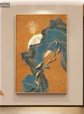 新中式别墅客AJY厅大幅落地壁画玄入户走廊装饰关画现代道高端过