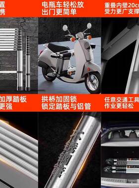 瑞不伸锈钢伸缩梯家用梯子折叠梯LZQ-0227人子工程梯便携搬家两用