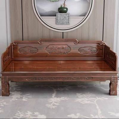 古罗汉床虎新中式木仿古沙发明清典民宿原实木榆木脚雕花AFJ罗汉