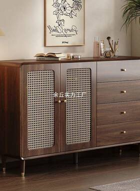 斗柜客厅收纳小收立柜复古藤门扇置物卧室靠NHT墙储柜物斗编柜床尾纳