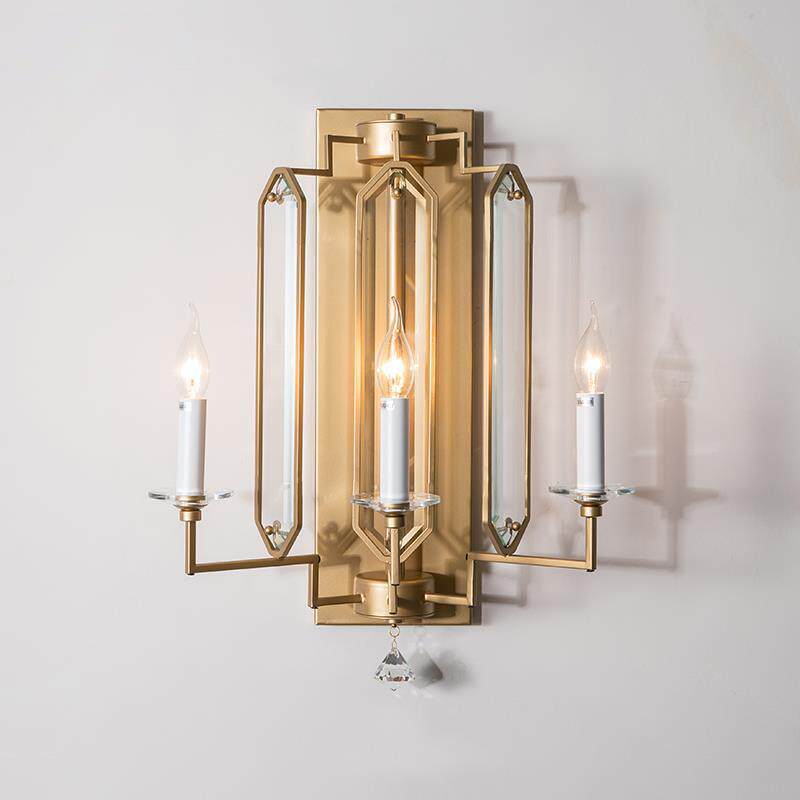 复古田园美式壁灯客厅创意简约卧室轻奢后现代过道3头水晶墙壁灯