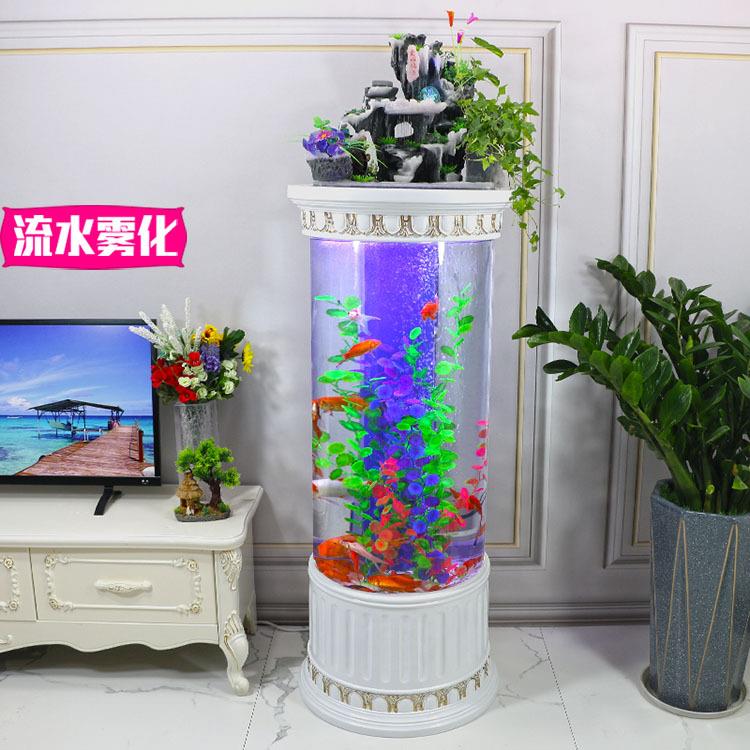 金鱼缸半圆形欧式鱼缸水族箱客厅家用落地玻璃圆柱中型生态免换水