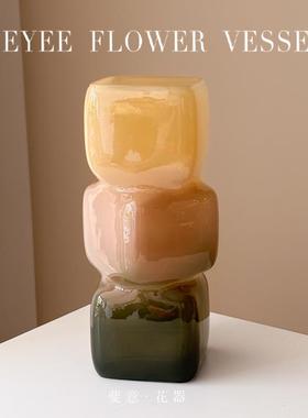 FEYEE·斐意小众设计感琉璃方口花瓶水养鲜花绿色玻璃花器摆件