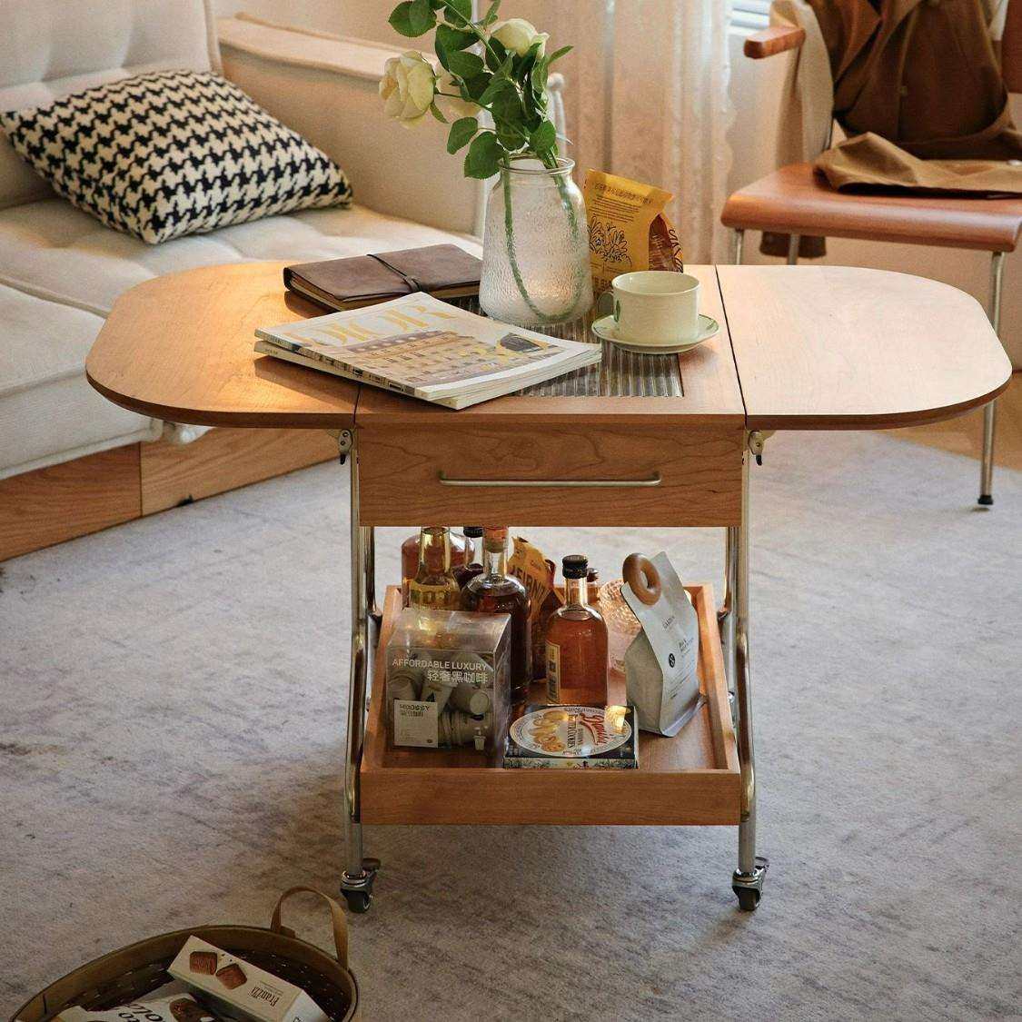北欧实木可移动折叠茶几小户型客厅沙发角几边几樱桃木收纳小推车,鲜花速递/花卉仿真/绿植园艺,割草机/草坪机,淘宝优惠券,粉丝福利购,淘宝优惠卷