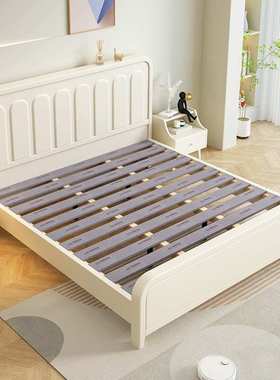 北欧白色实木床现代简约双人床1.8m1.5m复古贝壳床主卧储物结婚床