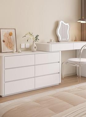 奶油风白色梳妆台实木卧室转角斗柜一体收纳柜现代简约伸缩化妆桌