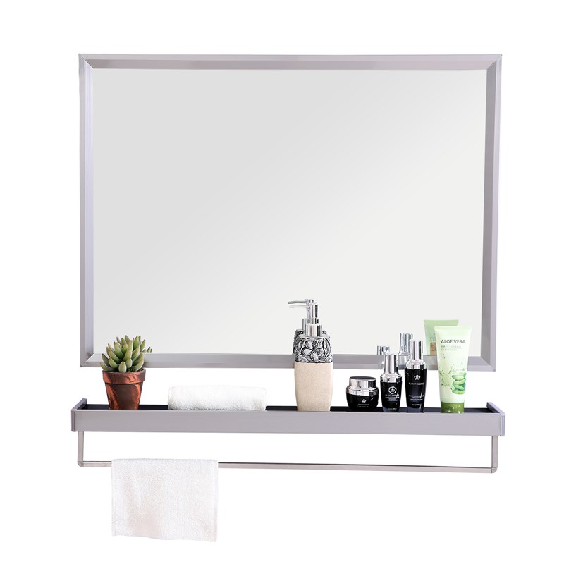 304不锈钢 卫生间镜子带置物架壁挂厕所洗漱梳妆浴室镜子挂墙式