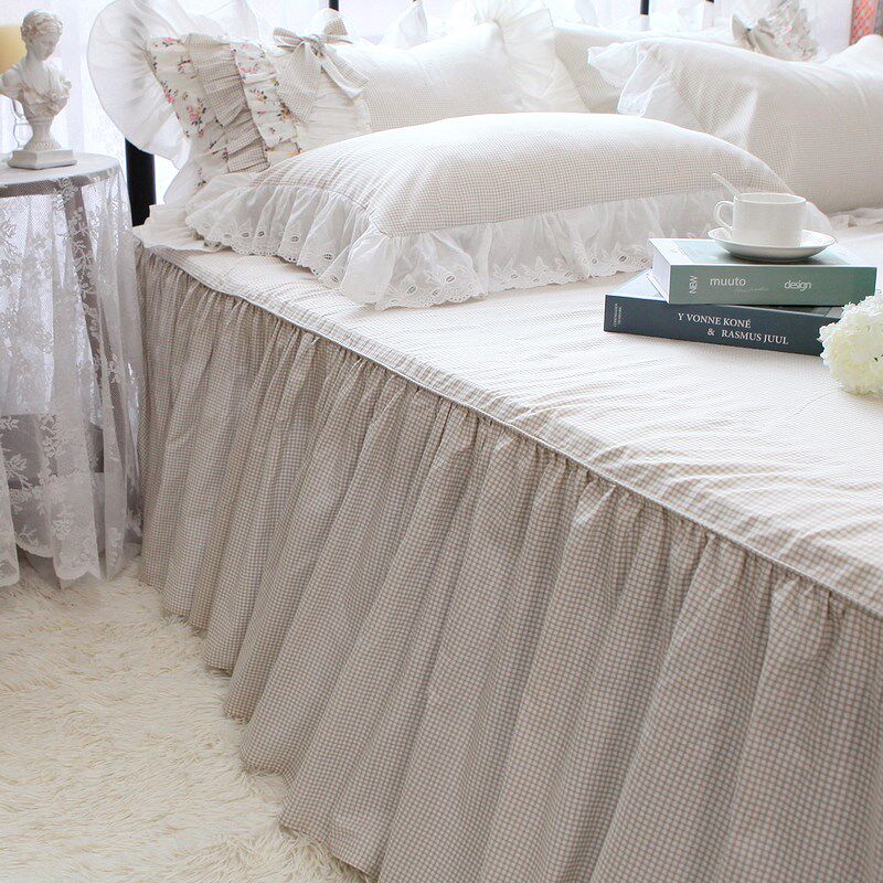 韩版简约欧式百搭卡其裙式纯棉全棉单人双人单件床裙 床单 床罩