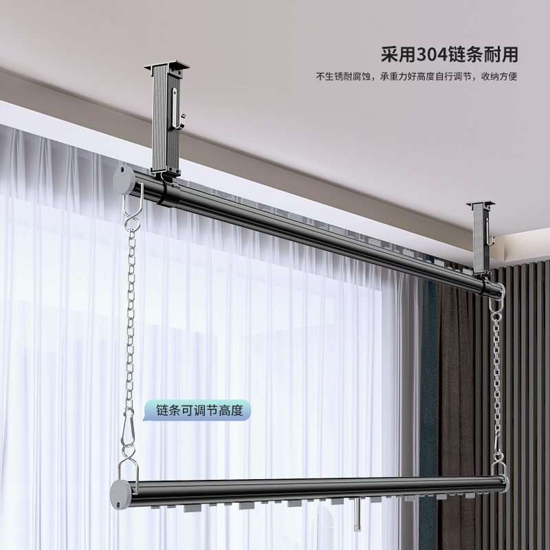 双层固定杆晾衣杆固定晾衣架吊顶式阳台防风卡扣顶装铝合金双单杆