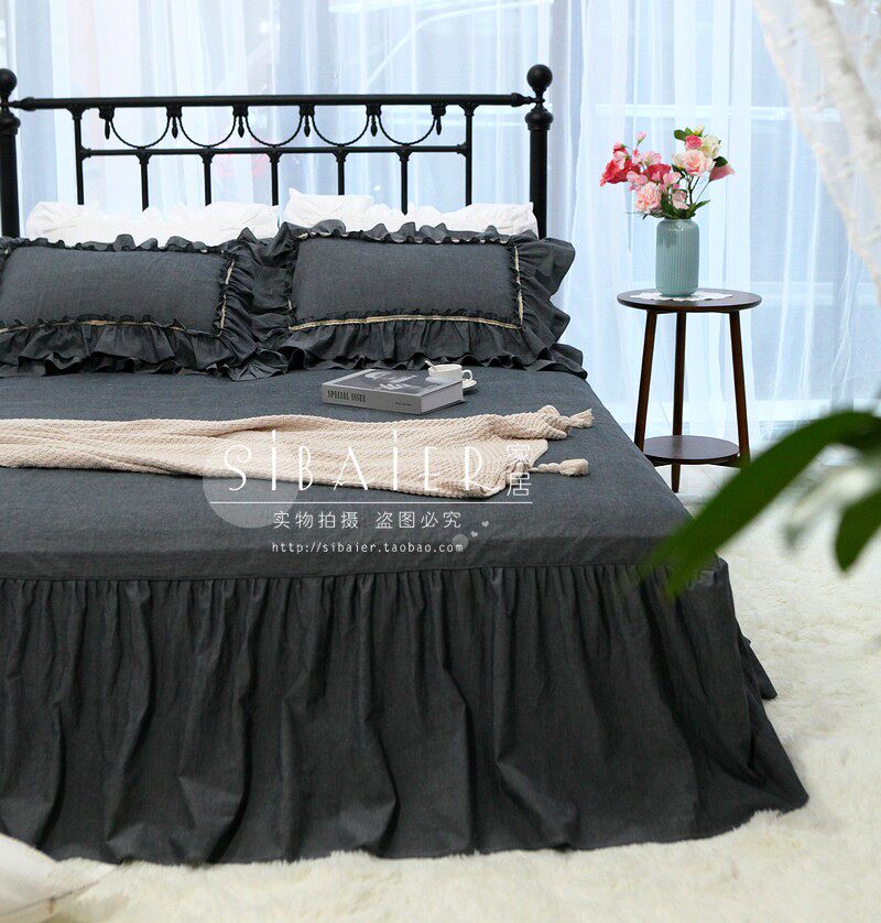 欧式美式克里斯简约纯色水洗棉纯棉裙式单双人单件床裙床罩床单