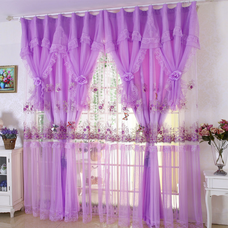 窗帘两层纱遮光小窗户婚房窗帘成品卧室温馨公主风结婚喜庆落地窗