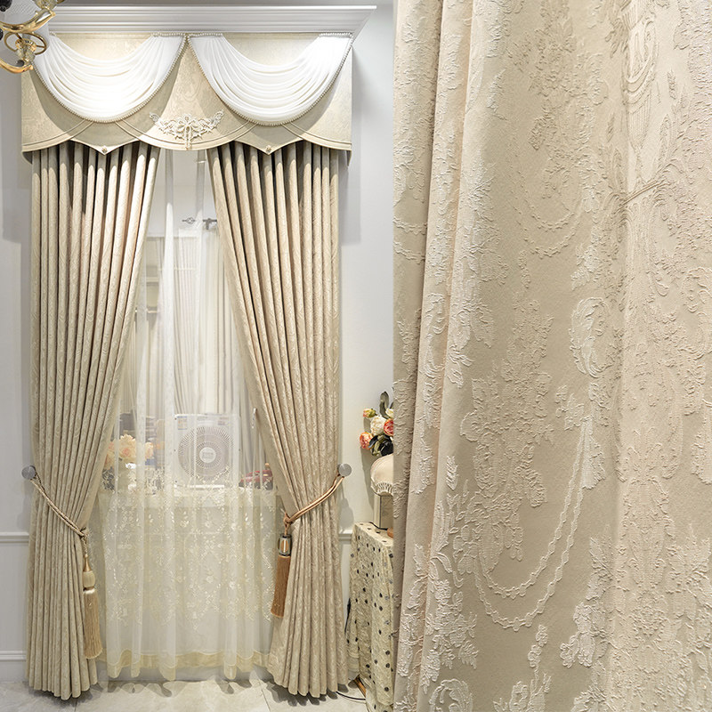 大气法式客厅卧室遮光简约美式欧式书房公主定制新款提花窗帘