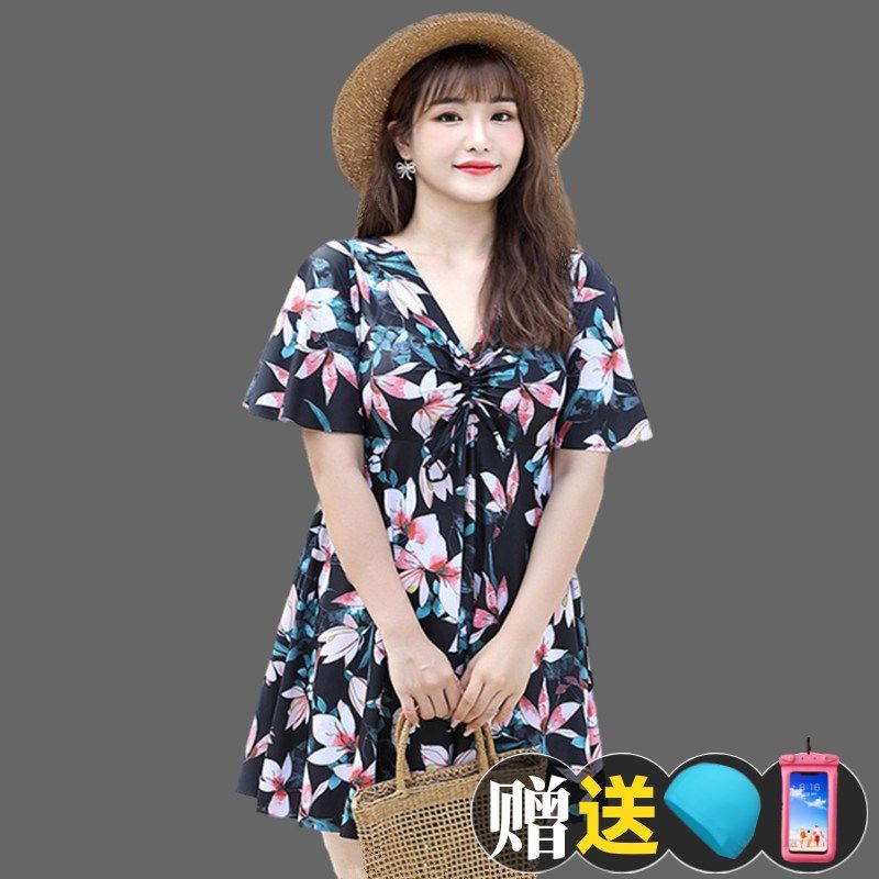 大码泳衣女连体裙式保守胖mm200斤遮肚显瘦加肥P宽松温泉遮肉300