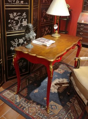 亿联书桌 手绘实木桦木欧式新古典 1.2米黑色红色树瘤木皮写字台