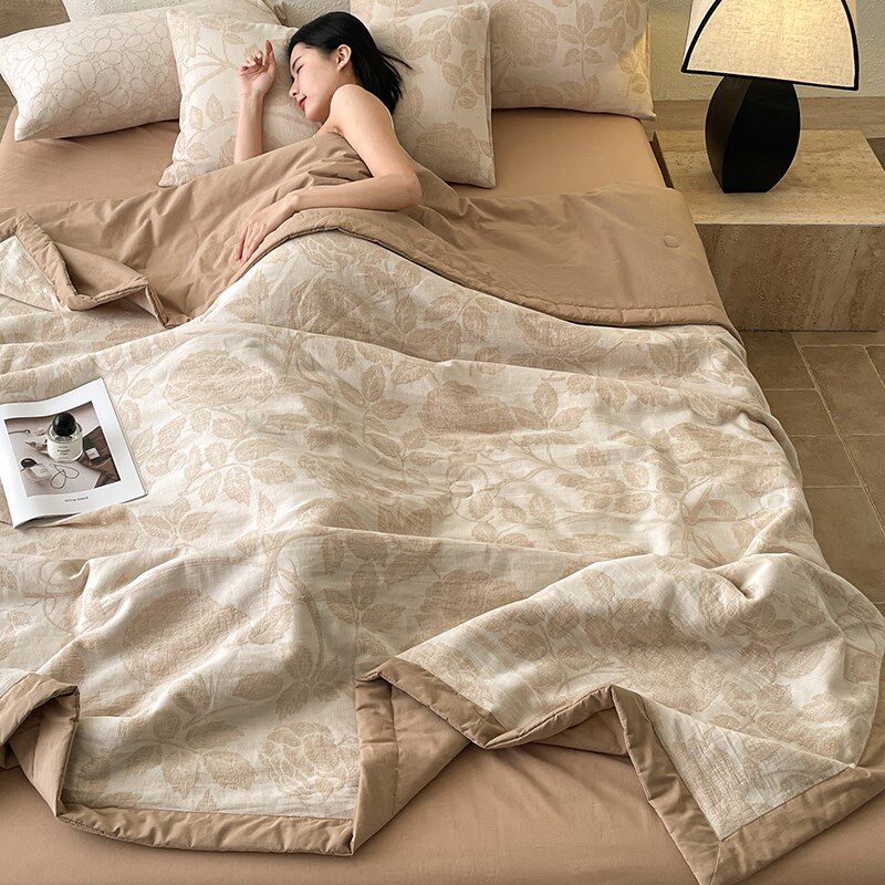 三层纱全棉空调被夏凉被100可机洗夏季夏被四件套薄被子夏天