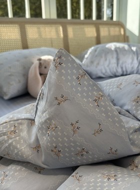 美式淡雅蓝色小碎花全棉四件套1.5m1.8米被套床单三件套少女