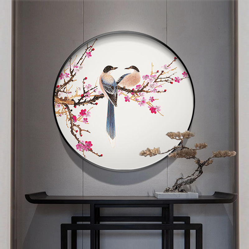 新中式客厅餐厅圆形装饰画花鸟画挂画中国风卧室玄关过道走廊壁画图片
