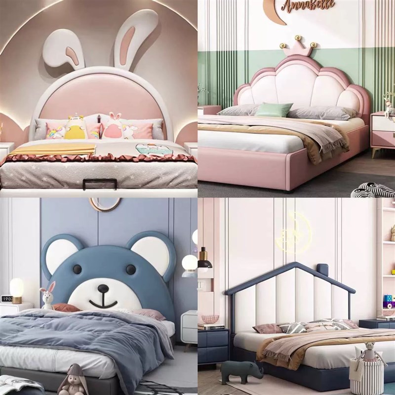 新款实木儿童卡通床头单买软包靠背落地超纤皮床头板榻榻米可定制