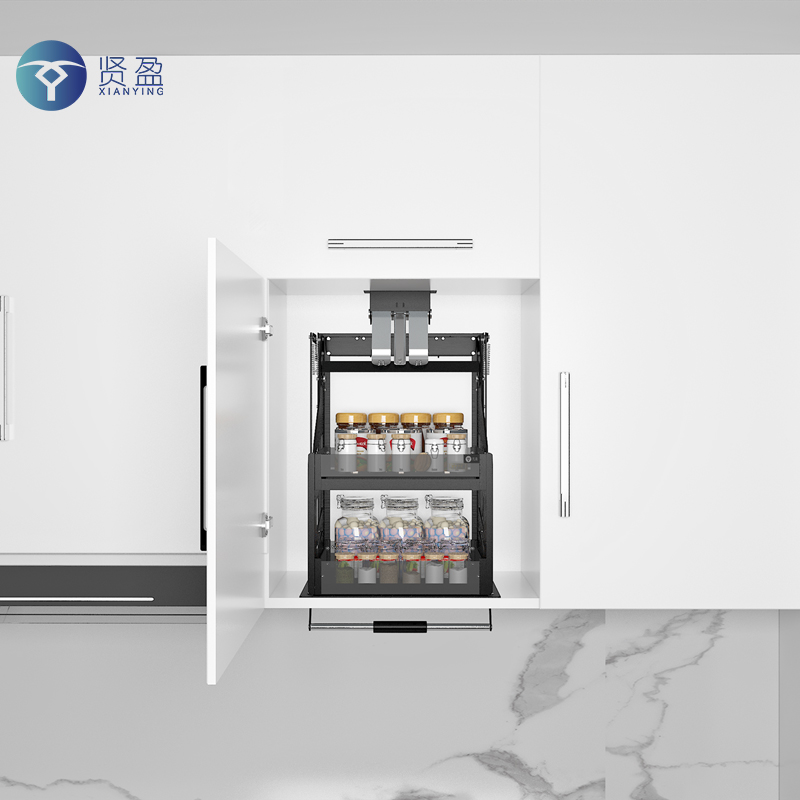 橱柜吊柜升降拉篮厨房顶柜下拉式调味篮转角柜上下升降缓冲收纳篮