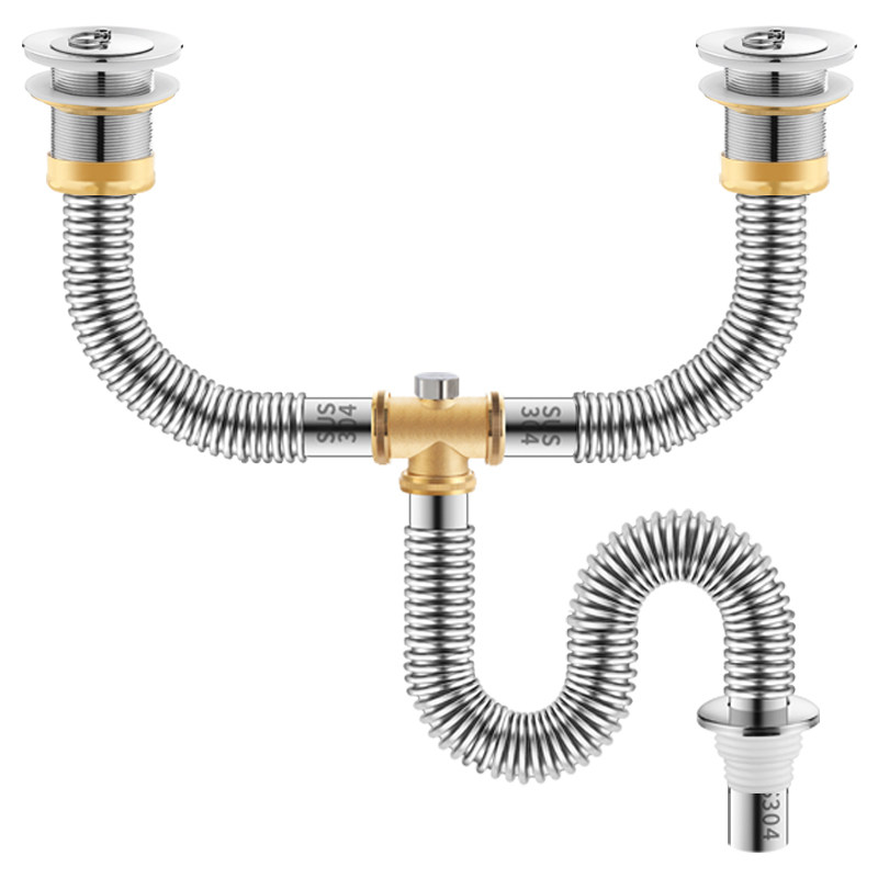 洗衣台双盆不锈钢下水管配件大理石盆陶瓷盆岩板高低盆排水管套装