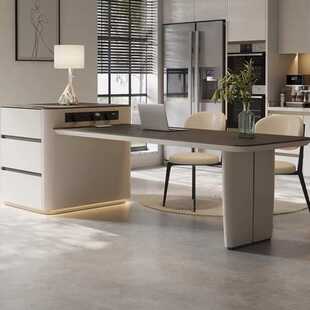 极简岛台餐桌一体家用伸缩级岩板中岛台厨房简约新款餐岛台餐椅