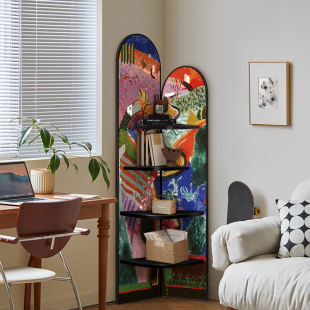 客厅落地转角装 饰摆件柜画色彩艺术多层置物架书柜夹缝墙角收纳柜