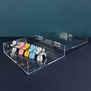 压克力透明展示盒带锁收纳柜保管箱上锁翻盖铰链收纳箱盒子定订制