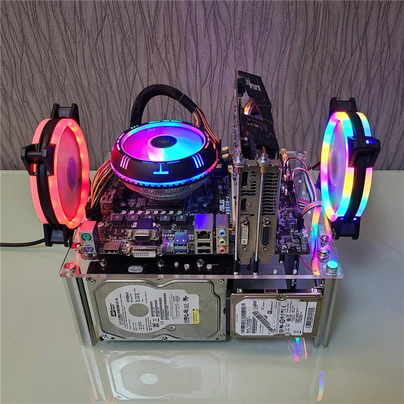 新款台itx式matx开电脑机箱237透明克力板玻璃全透atx简约放式主