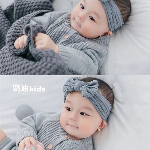 ins纪实风儿童摄影服装百天照周岁E照服装奶油男女孩艺术照拍照服