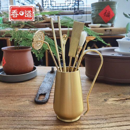 纯铜香道工具收纳瓶香篆竹节花瓶香道G勺灰压香插香扫用品厂价包