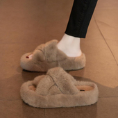 女外穿20m24秋冬季 新款 外出加绒毛毛鞋 网红拖鞋 懒人时尚 厚底毛毛