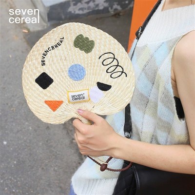 七谷编织刺绣扇可爱ins手摇随身大蒲扇精致纯手工轻盈夏季纳凉扇