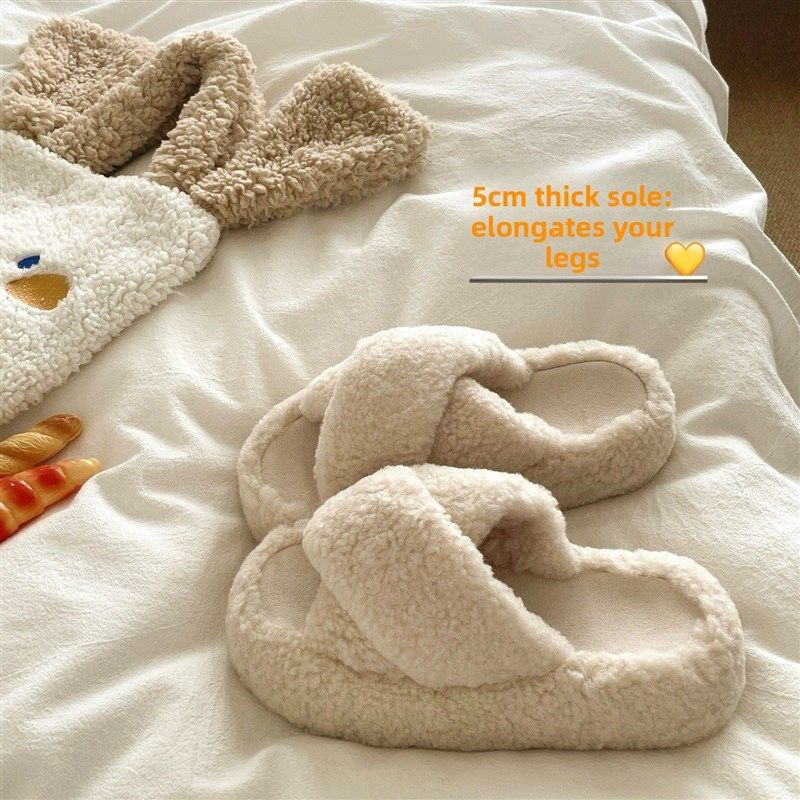 5cm巨显高~!厚实交叉ins棉拖鞋女冬季新款外穿防滑保暖毛毛拖鞋,女鞋,毛毛鞋,淘宝优惠券,粉丝福利购,淘宝优惠卷