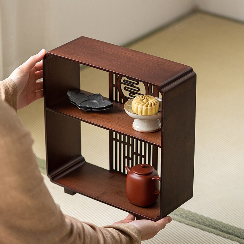 环保胡桃木制镂空置物架茶具展示收纳架家用茶室展厅茶道摆件配件