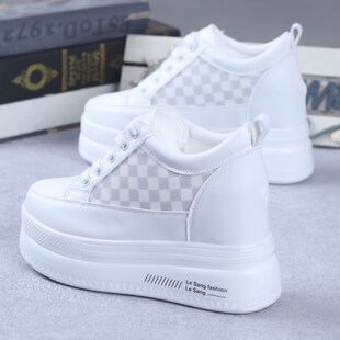 鞋子女2024春夏皮面单鞋韩版网红小白鞋女J厚底内增高10CM小个子