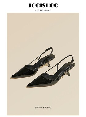 佐一法式小猫跟后空单鞋2024新款女尖头黑色高跟鞋小众职业高跟鞋