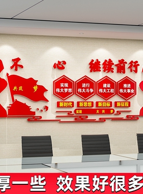 红色主题党建文化墙党支部宣传标语党员活动室背R景墙贴布置亚克