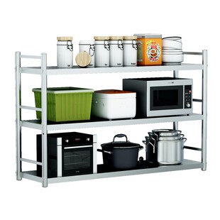 厨房置物架不锈钢壁挂式带围栏3层挂墙微波炉调味料收纳墙上吊架