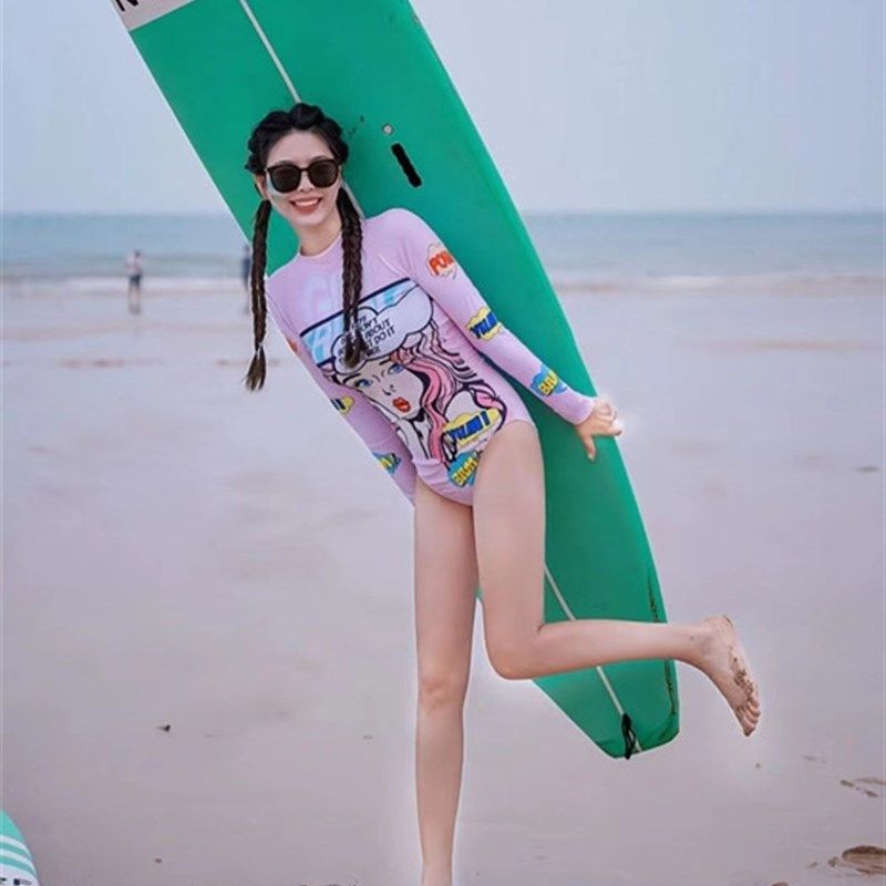 韩国ins泳衣女连体长袖防嗮保守遮肚显瘦温泉度假专业冲浪潜水服