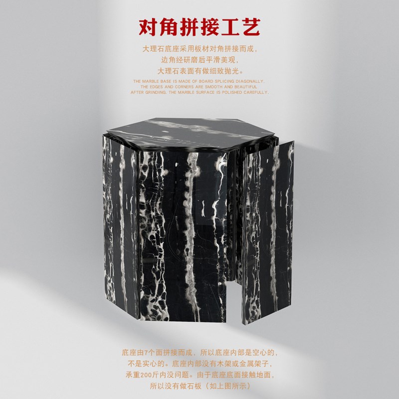 天然大理石底座客厅落地正六边形展示台装饰墩子高端花架雕塑摆件