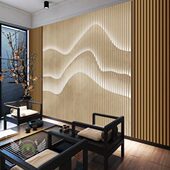 饰茶室茶馆壁纸 修墙纸古典木格栅客厅背景墙装 3d新中式 现代简约装