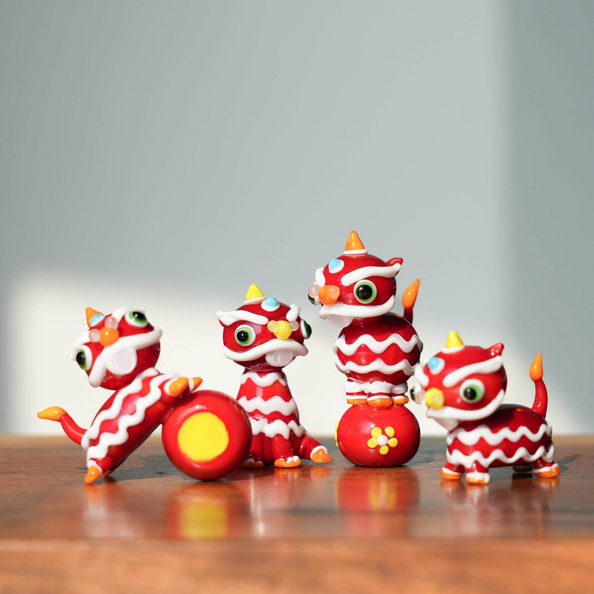 淄博琉璃非遗国潮醒狮车载桌面摆件新中式寓意招财吉祥装饰品礼物