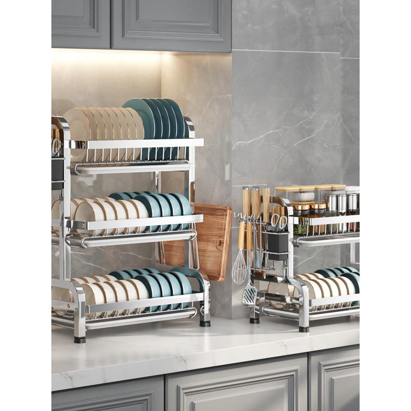 不锈钢厨房碗架沥水收纳架多功能台面放碗放筷盘蝶置物篮碗柜