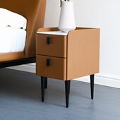 北欧极简高档岩板床头柜简约现代皮质床边柜迷你小型置物架30cm